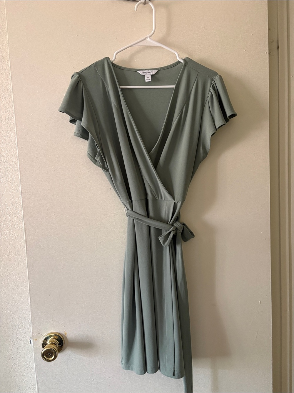 Nine West Sage Green Wrap Midi Dress